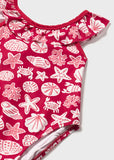 Bañador estampado figuras marinas rojo