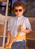 Camisa m/l c/mao rayas cielo