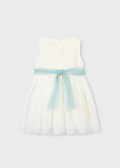 Vestido tul bordado crudo c/cinto