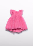 Vestido tul volantes chicle