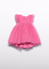 Vestido tul volantes chicle