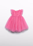 Vestido tul volantes chicle