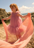 Vestido tul volantes orquidea