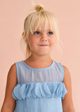 Vestido organza arrugada celeste