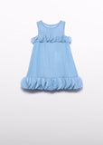 Vestido organza arrugada celeste
