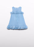 Vestido organza arrugada celeste