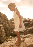 Vestido crepe flores 3d nata