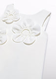 Vestido crepe flores 3d nata