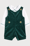 Pete Green velvet boy shortall w/ woven shirt