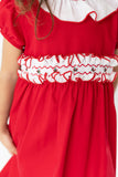 Karla Red smock ruffle sash-col dress