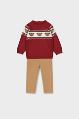 Conj. Sueter y pantalon pana ositos rojo