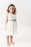 Vestido tul bordado crudo c/cinto