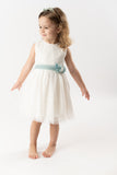 Vestido tul bordado crudo c/cinto