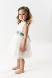 Vestido tul bordado crudo c/cinto