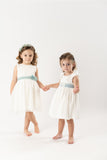 Vestido tul bordado crudo c/cinto