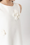 Vestido crepe flores crudo