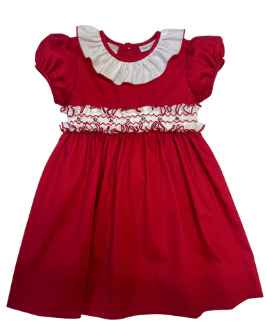 Karla Red smock ruffle sash-col dress