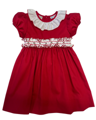 Karla Red smock ruffle sash-col dress