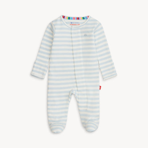 BLUE STRIPE ORGANIC COTTON MAGNETIC FOOTIE