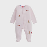 EMBROIDERY DOGS PINK VELOUR MAGNETIC FOOTIE