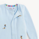 EMBROIDERY DOGS BLUE VELOUR MAGNETIC FOOTIE