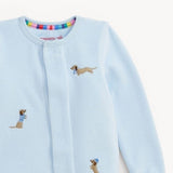 EMBROIDERY DOGS BLUE VELOUR MAGNETIC FOOTIE