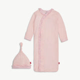 PIN DOT PINK RUFFLE PLACKET MAGNETIC GOWN + HAT SET