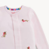 EMBROIDERY DOGS PINK VELOUR MAGNETIC FOOTIE