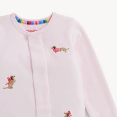 EMBROIDERY DOGS PINK VELOUR MAGNETIC FOOTIE