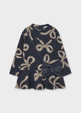 Vestido punto jacquard bolso marino