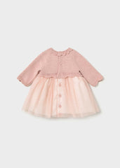 Vestido tricot y tul rosa baby