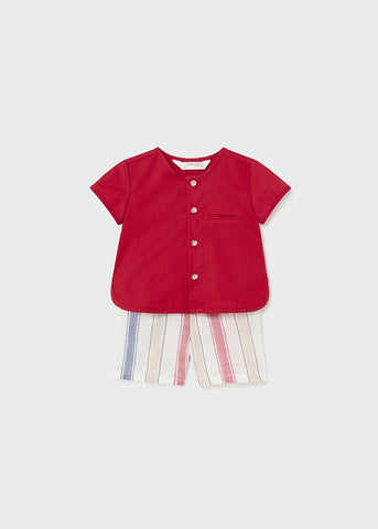 Conj. Camisa y short stripes lino rojo