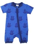 Blue Pirate Ship Short Sleeve Romper/bodysuit